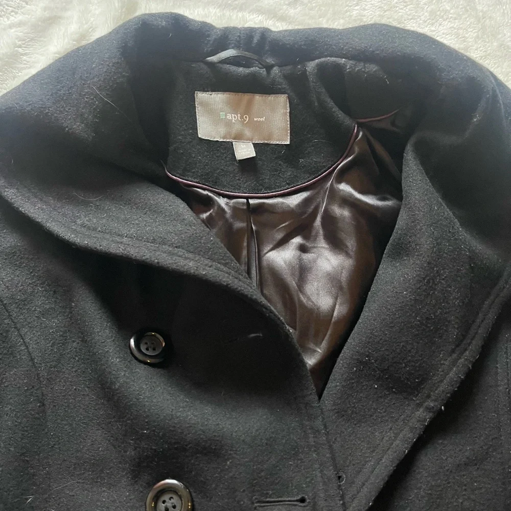 Apt 9 Peacoat Womans Medium - Wool Black - Shawl Collars Thick Warm Cozy - Picture 4 of 8